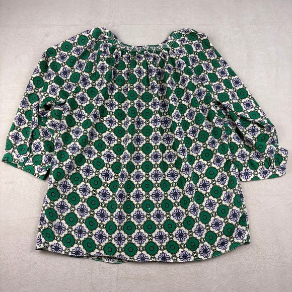 Crème Fraîche Green Floral Print Blouse Women's Small Top 3/4 Sleeve Button Down - Picture 6 of 8